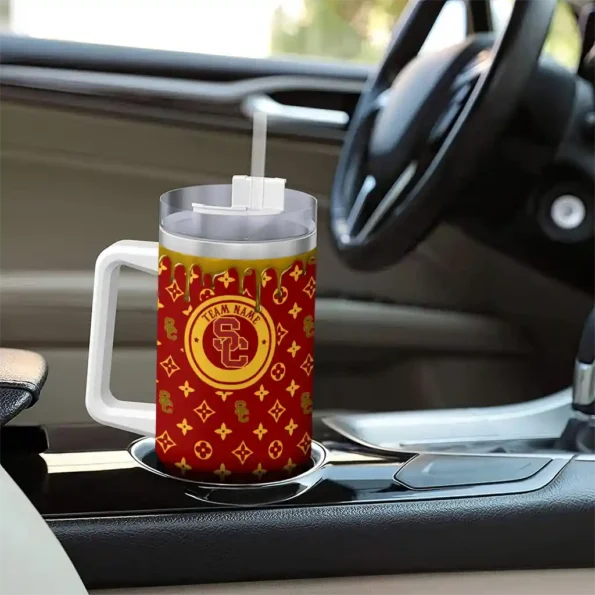 customized usc trojans bullseye drips red curved tumbler trendy.webp