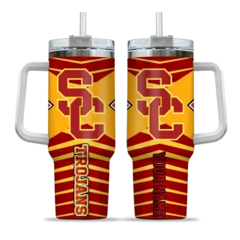 customized usc trojans chevron layers red curved tumbler best selling.webp
