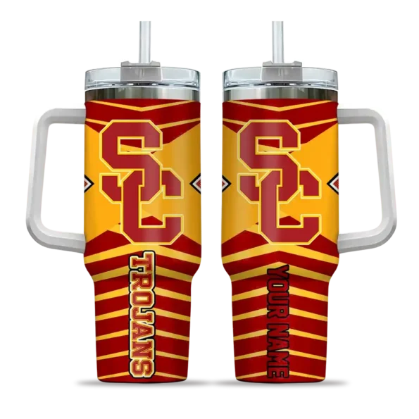 customized usc trojans chevron layers red curved tumbler best selling.webp