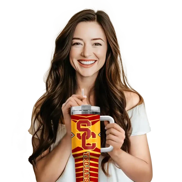 customized usc trojans chevron layers red curved tumbler premium grade.webp