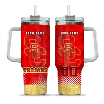 customized usc trojans geometric prism red curved tumbler best selling.webp