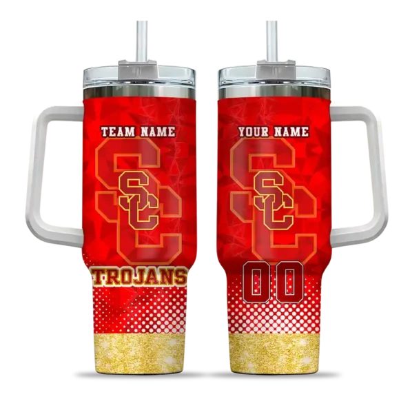 customized usc trojans geometric prism red curved tumbler best selling.webp