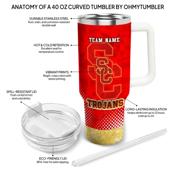 customized usc trojans geometric prism red curved tumbler new arrival.webp