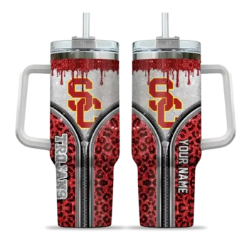 customized usc trojans leopard zipper red curved tumbler best selling.webp