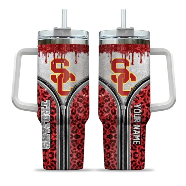 customized usc trojans leopard zipper red curved tumbler best selling.webp