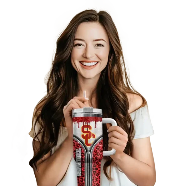 customized usc trojans leopard zipper red curved tumbler premium grade.webp