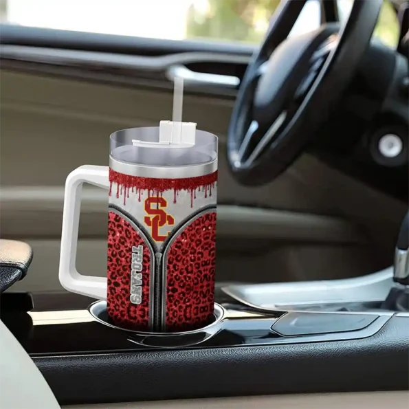 customized usc trojans leopard zipper red curved tumbler trendy.webp
