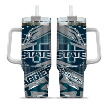 customized utah state aggies abstract paths navy curved tumbler best selling.webp