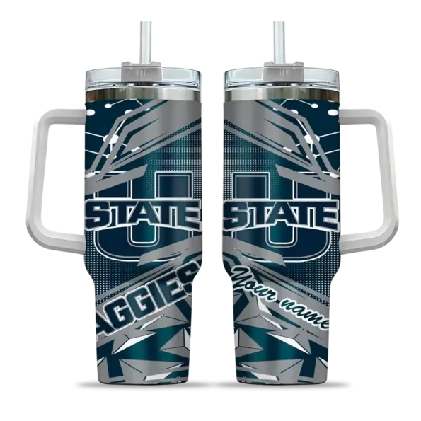 customized utah state aggies abstract paths navy curved tumbler best selling.webp