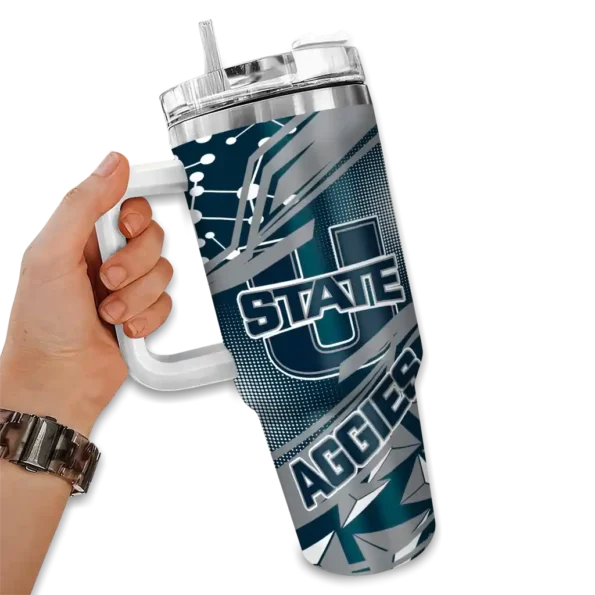 customized utah state aggies abstract paths navy curved tumbler fashion forward.webp