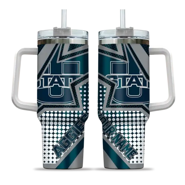 customized utah state aggies arrow burst navy curved tumbler best selling.webp