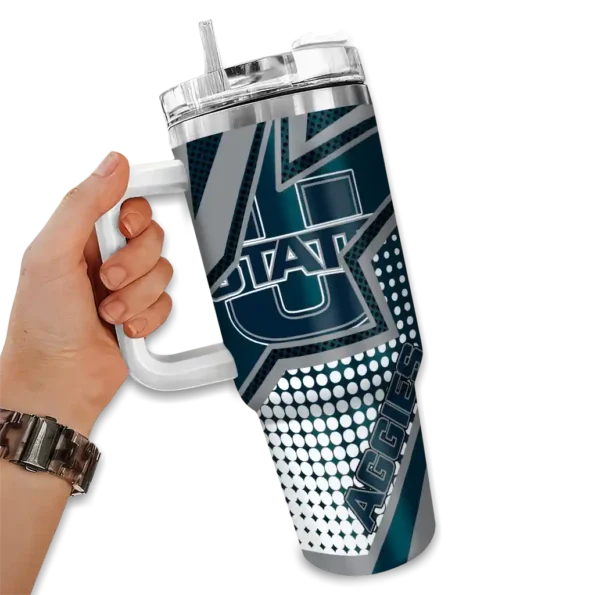 customized utah state aggies arrow burst navy curved tumbler fashion forward.webp