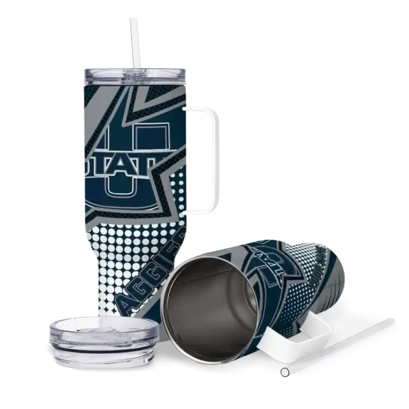customized utah state aggies arrow burst navy curved tumbler high quality.webp
