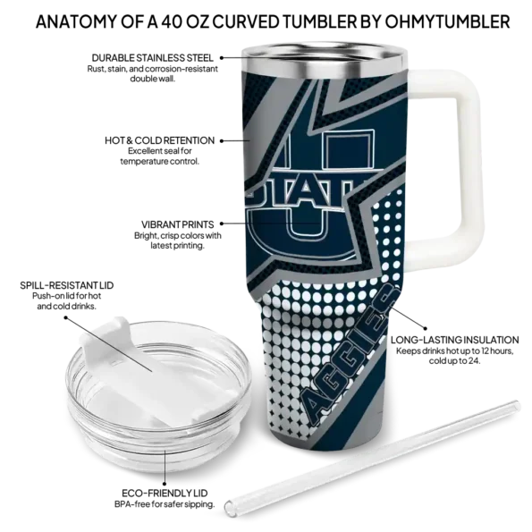 customized utah state aggies arrow burst navy curved tumbler new arrival.webp