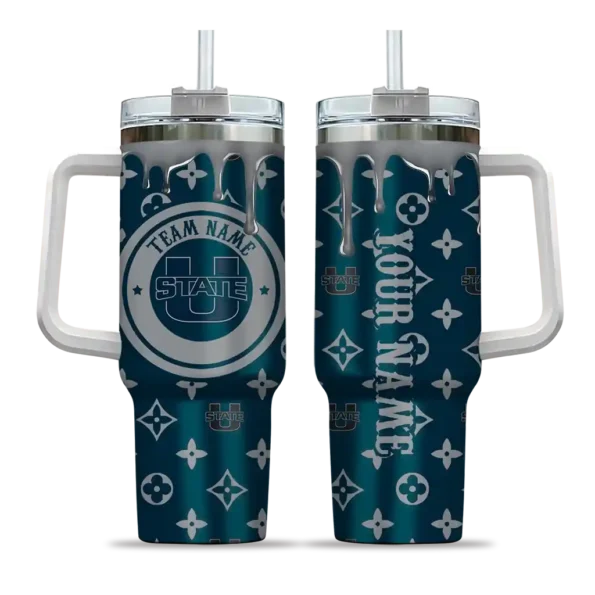 customized utah state aggies bullseye drips navy curved tumbler best selling.webp