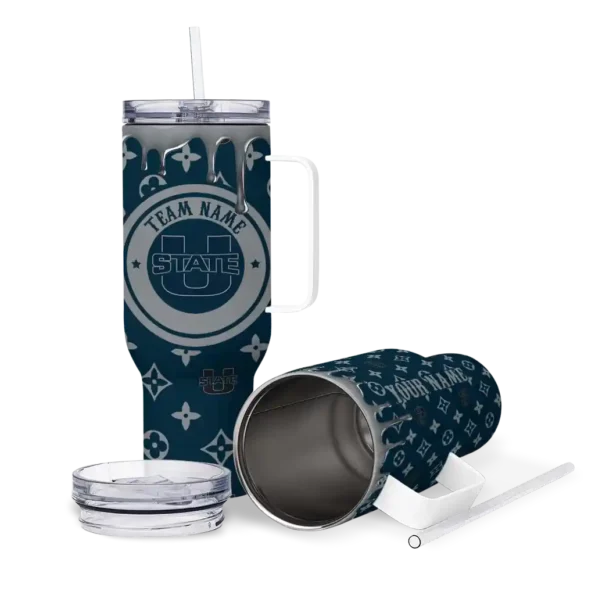 customized utah state aggies bullseye drips navy curved tumbler high quality.webp