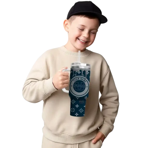 customized utah state aggies bullseye drips navy curved tumbler latest model.webp