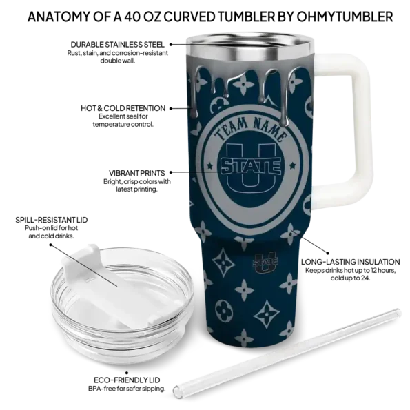 customized utah state aggies bullseye drips navy curved tumbler new arrival.webp