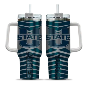 customized utah state aggies chevron layers navy curved tumbler best selling.webp