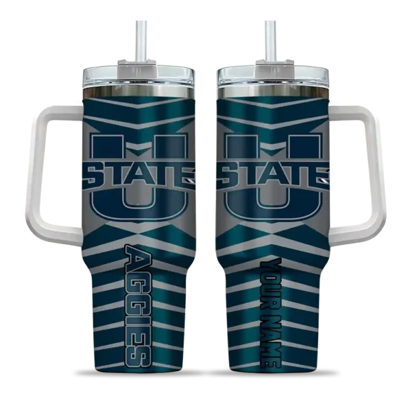customized utah state aggies chevron layers navy curved tumbler best selling.webp