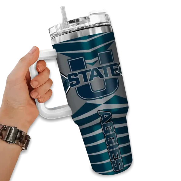 customized utah state aggies chevron layers navy curved tumbler fashion forward.webp