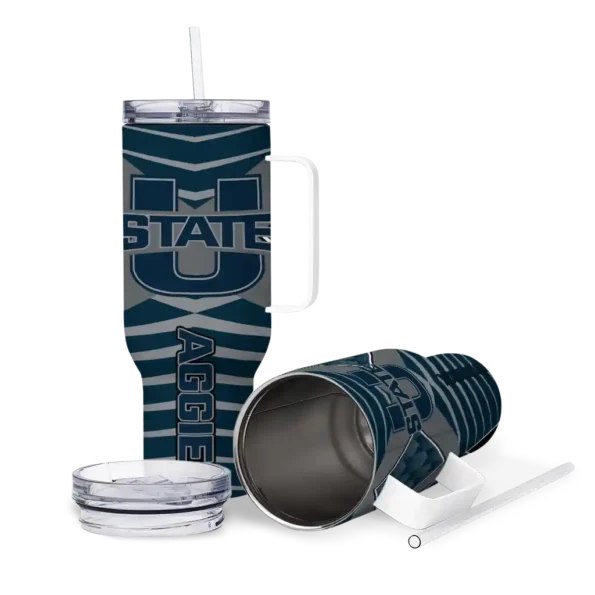 customized utah state aggies chevron layers navy curved tumbler high quality.webp
