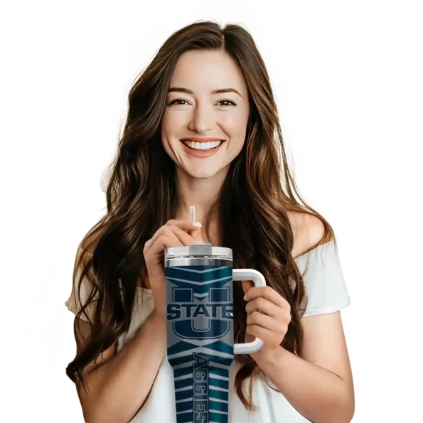 customized utah state aggies chevron layers navy curved tumbler premium grade.webp