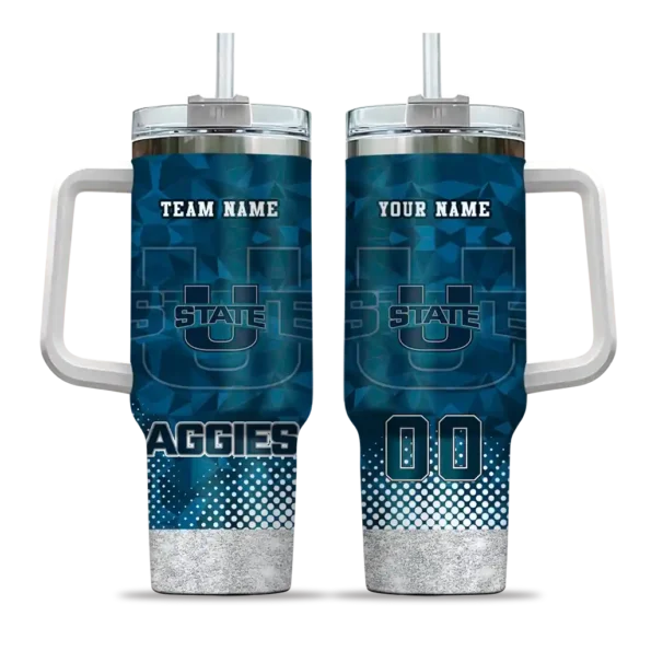 customized utah state aggies geometric prism navy curved tumbler best selling.webp