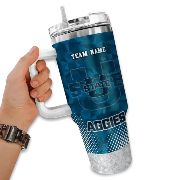 customized utah state aggies geometric prism navy curved tumbler fashion forward.webp
