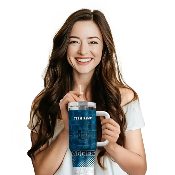 customized utah state aggies geometric prism navy curved tumbler premium grade.webp
