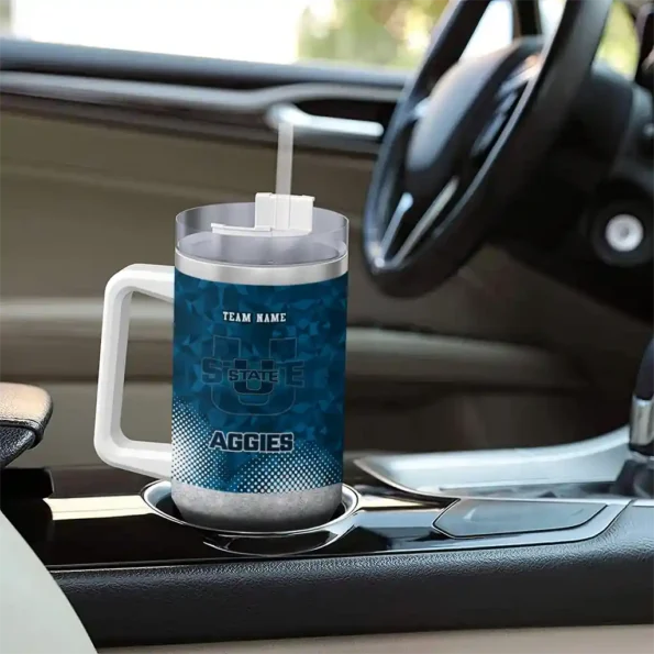 customized utah state aggies geometric prism navy curved tumbler trendy.webp