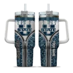customized utah state aggies leopard zipper navy curved tumbler best selling.webp