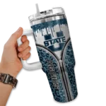 customized utah state aggies leopard zipper navy curved tumbler best selling.webp