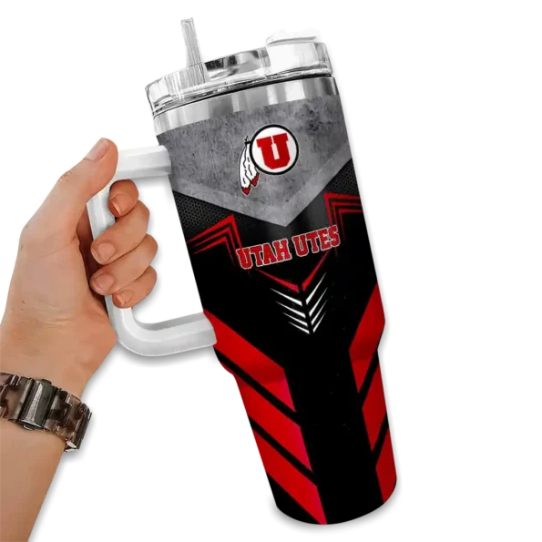 customized utah utes arrow armor red black curved tumbler fashion forward.webp