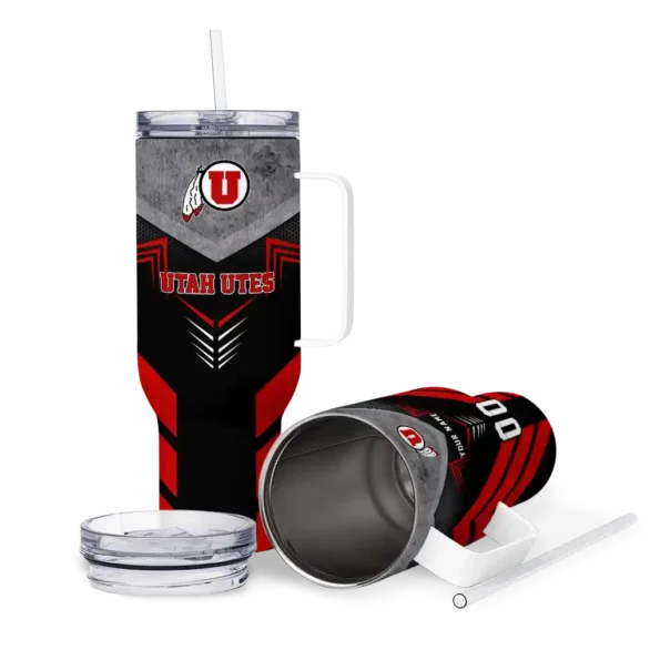 customized utah utes arrow armor red black curved tumbler high quality.webp