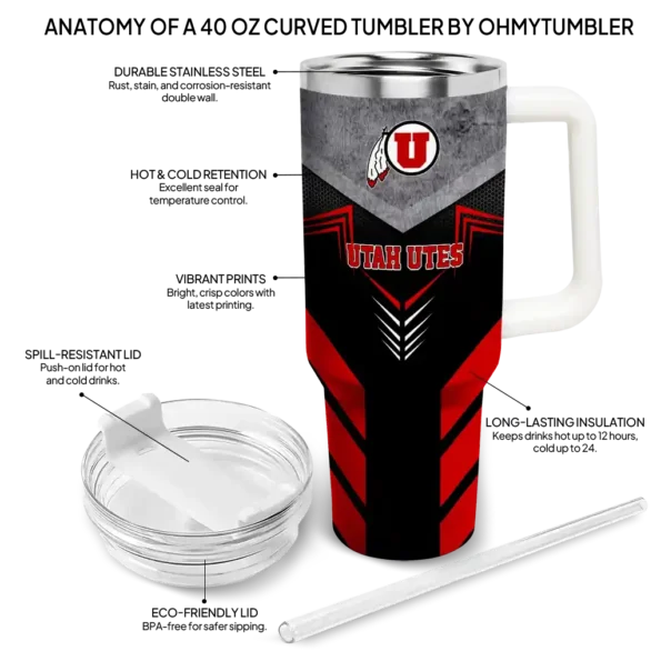 customized utah utes arrow armor red black curved tumbler new arrival.webp