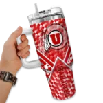 customized utah utes chevron angle red curved tumbler best selling.webp