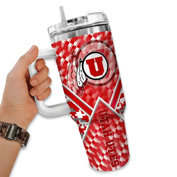 customized utah utes chevron angle red curved tumbler fashion forward.webp