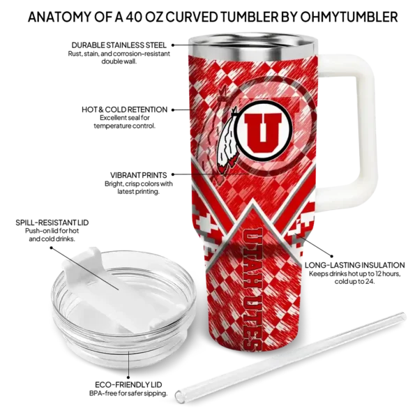 customized utah utes chevron angle red curved tumbler new arrival.webp