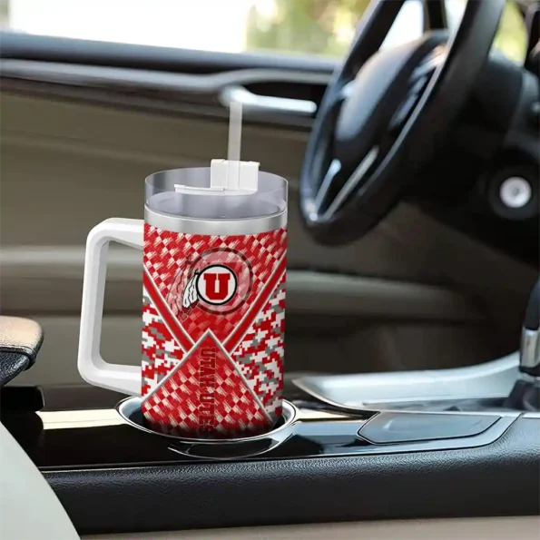 customized utah utes chevron angle red curved tumbler trendy.webp