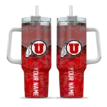 customized utah utes chevron stripe red curved tumbler best selling.webp