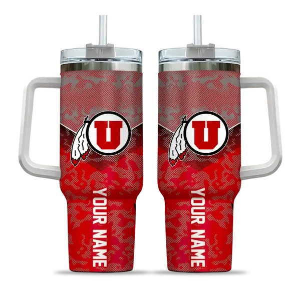 customized utah utes chevron stripe red curved tumbler best selling.webp