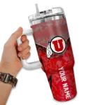 customized utah utes chevron stripe red curved tumbler best selling.webp
