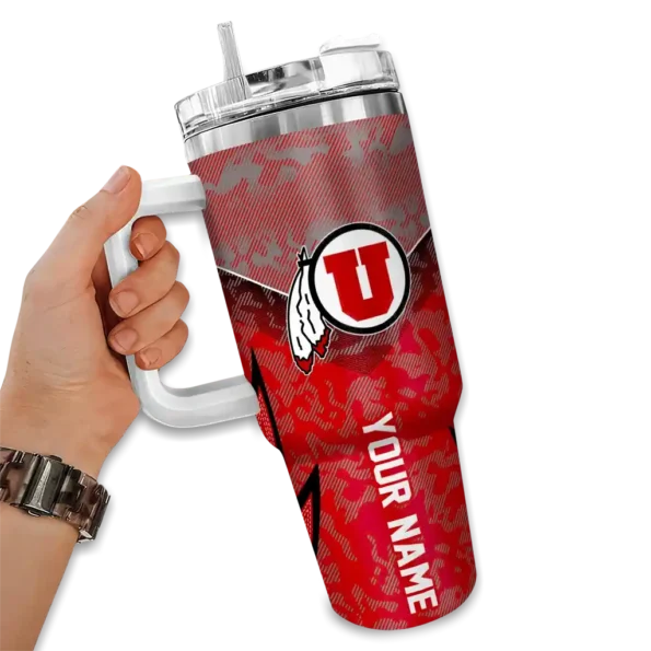 customized utah utes chevron stripe red curved tumbler fashion forward.webp