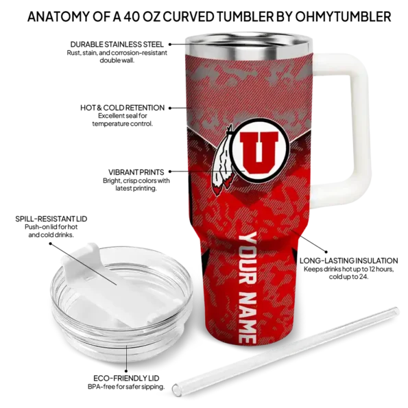 customized utah utes chevron stripe red curved tumbler new arrival.webp