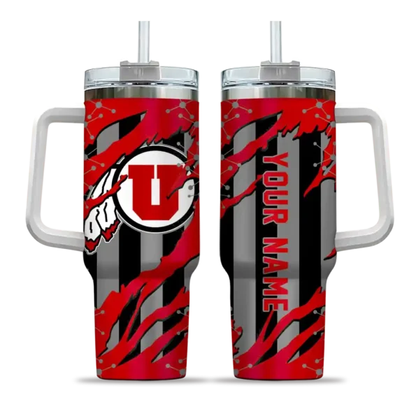 customized utah utes claw cut red black curved tumbler best selling.webp