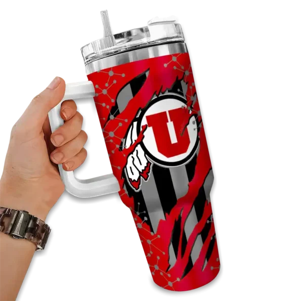 customized utah utes claw cut red black curved tumbler fashion forward.webp