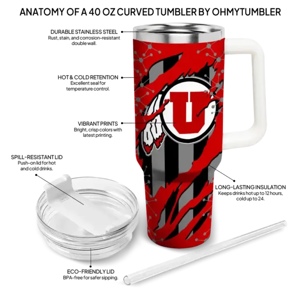 customized utah utes claw cut red black curved tumbler new arrival.webp