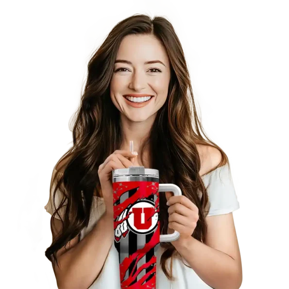 customized utah utes claw cut red black curved tumbler premium grade.webp