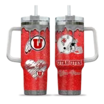 customized utah utes heart helmet motif red curved tumbler best selling.webp